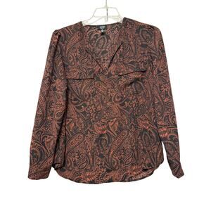 Jones New York Printed Long-Sleeved Blouse, Size L